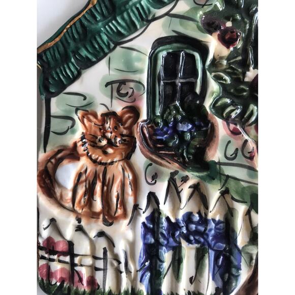 Heather Goldmine Wall Plaque Ceramic Cat Whimsical Colorful Home Cottage - Picture 5 of 6
